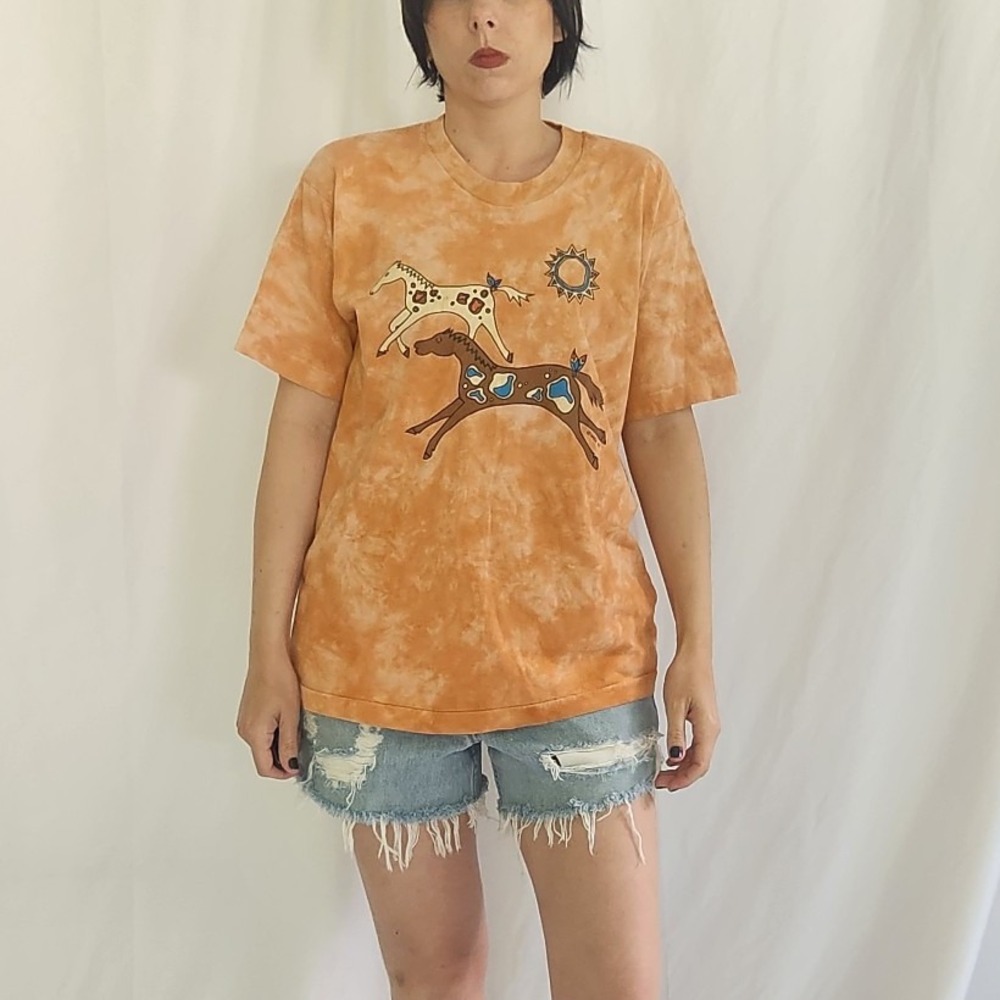 90s Oramge Tie Dye Painted Horse Tee